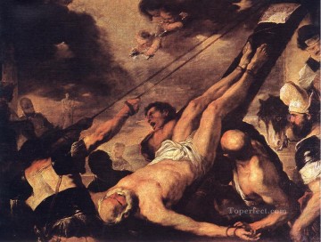 バロック Painting - 聖ペテロの磔刑 バロック ルカ・ジョルダーノ